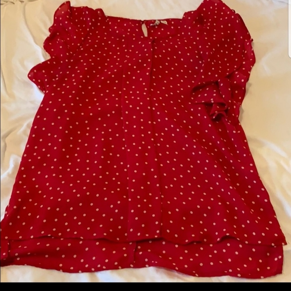 Elle flutter sleeve blouse- small red and white